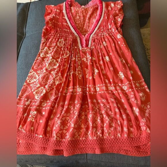 Poupette St Barth Girls Sasha Lace Trimmed Mini Dress Pink Floral. Size XL. - Picture 2 of 7